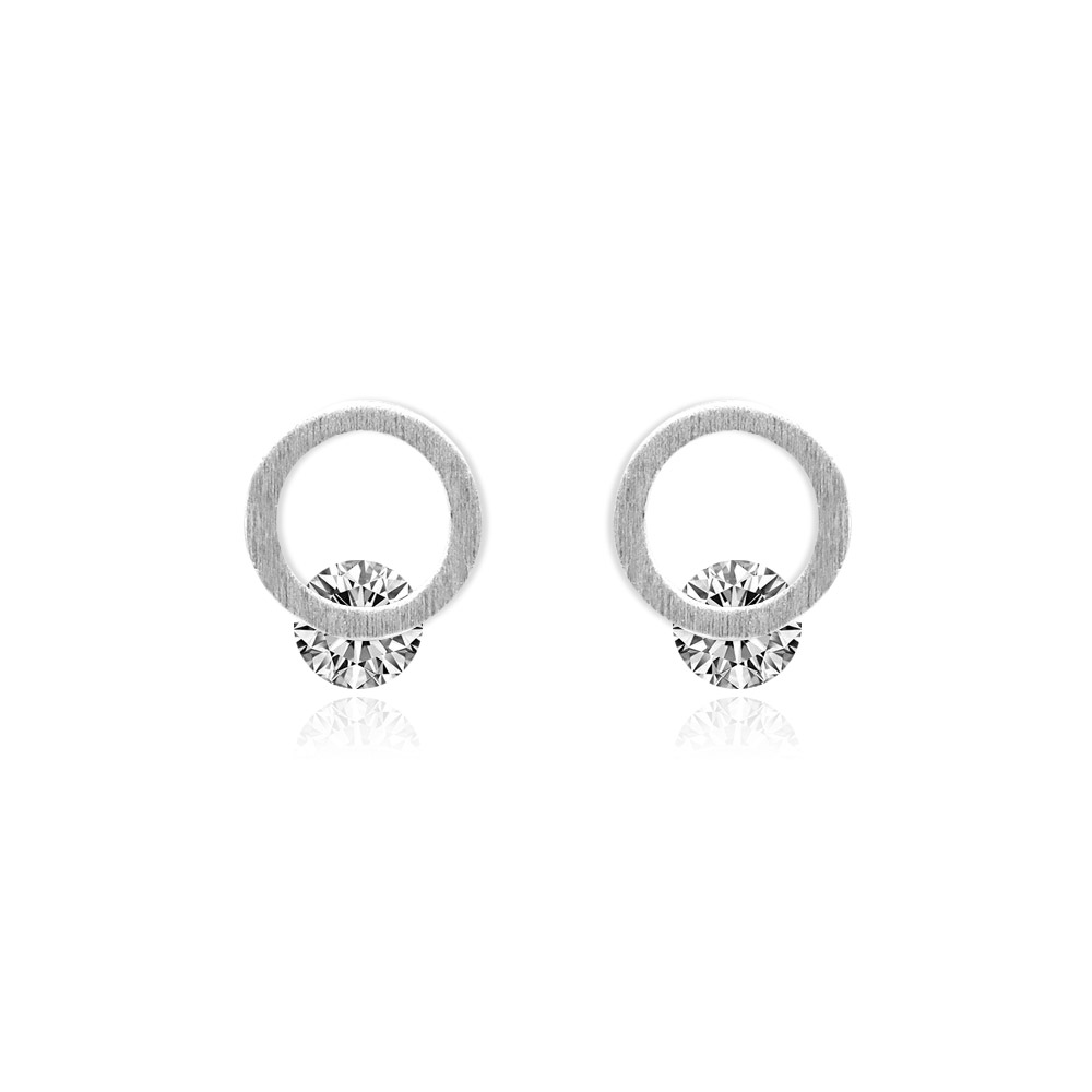 Tiny Round Silver Plated CZ Earrings